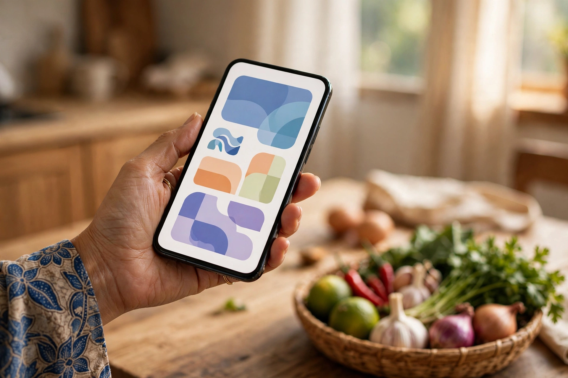 Ibu memegang telefon pintar dengan aplikasi e-wallet — ilustrasi bantuan bingkas selangor 2026