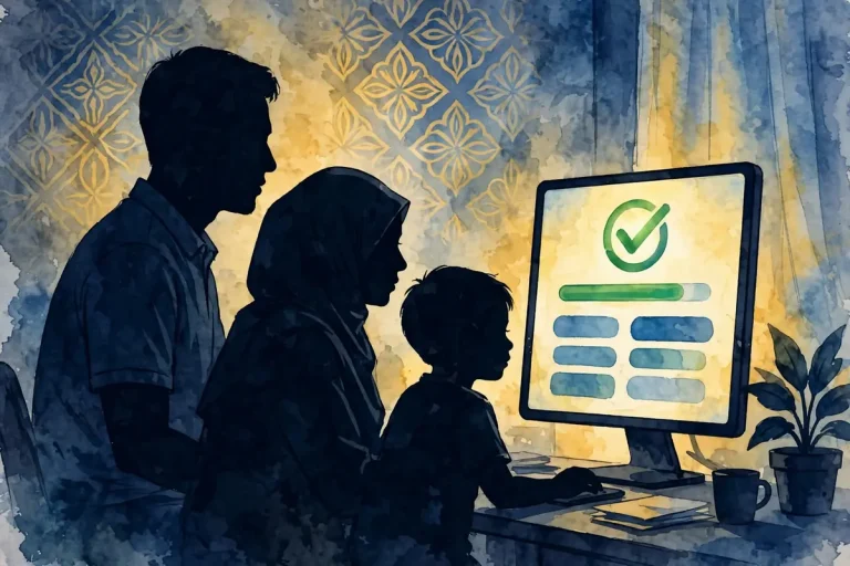 Panduan semakan status STR 2027 dengan paparan status kelulusan bantuan kerajaan di skrin komputer