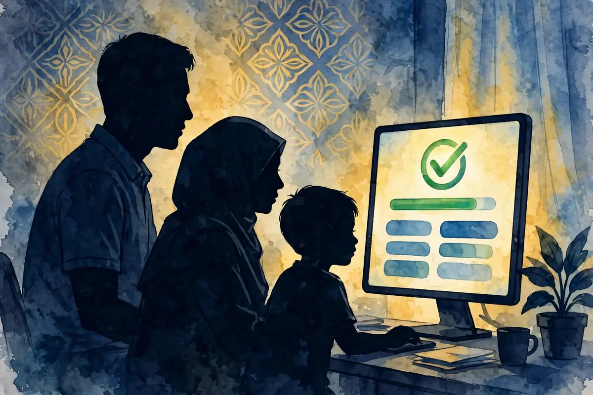 Panduan semakan status STR 2027 dengan paparan status kelulusan bantuan kerajaan di skrin komputer