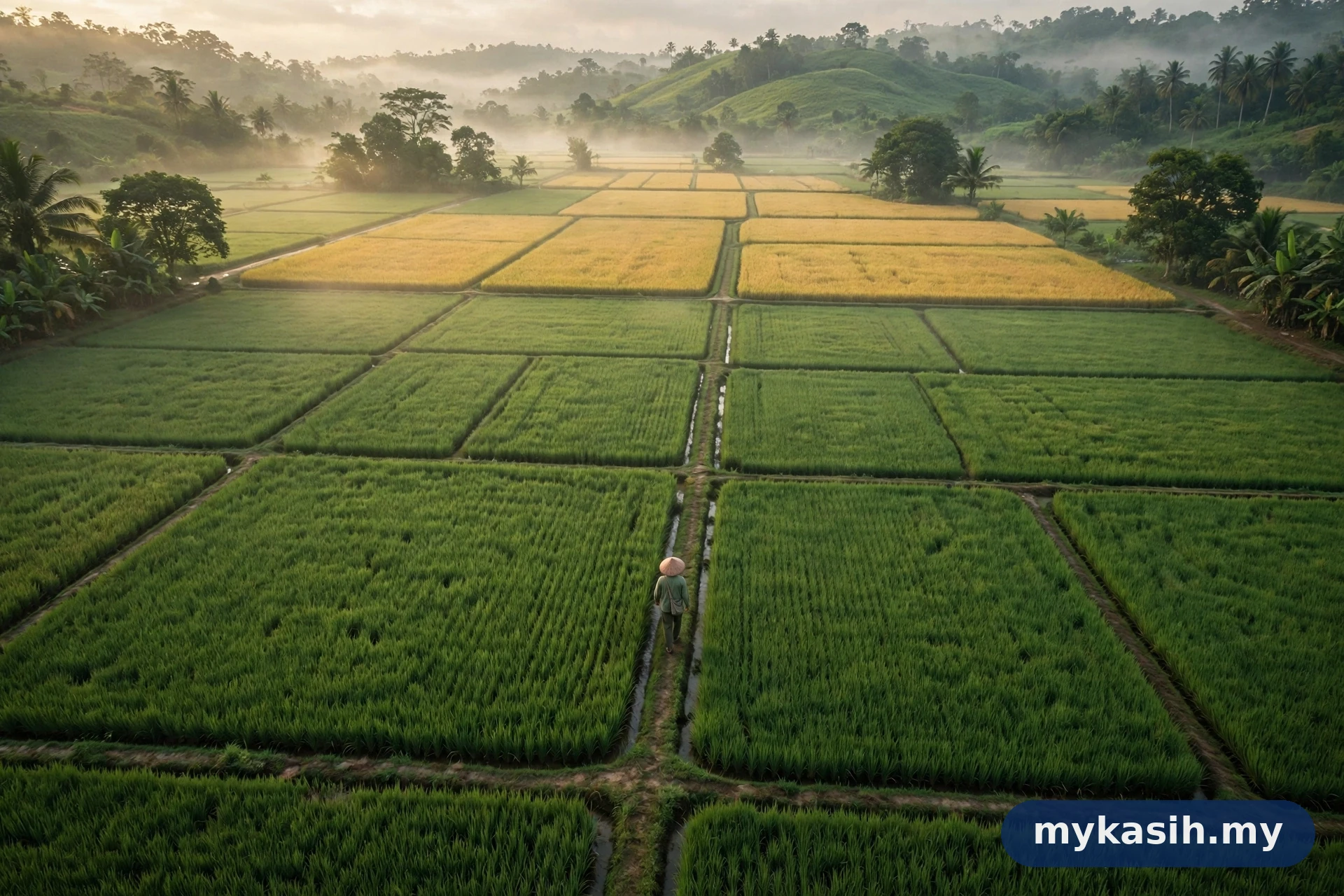 Sawah padi hijau di Malaysia — subsidi padi 2026 RM4,300 sehektar